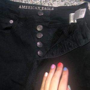 Plain black no rips button up american eagle jeans